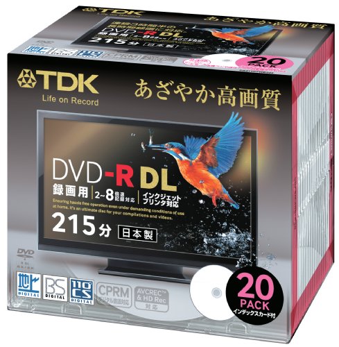 TDK 録画用DVD-R DL(片面2層) CPRM対応 8倍速対応 インクジェットプリンタ対応(ホワイト・ワイドディスク) 20枚パック 5mmスリムケース DR215DPWB20S