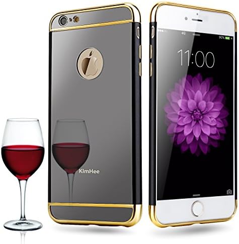 iphone 6 plus case, KimHee 3 in 1 Ultra Thin and Slim Design with Mirror Case [Metal Textured]+[Acrylic Mirror]+[TPU Soft Plastic] for iphone 6 plus and iphone 6s plus(5.5inch)- Black