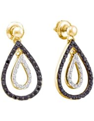 0.78 cttw 14k Yellow Gold Black Diamond Long Drop Pear Shape Earrings (Real Diamonds: 4/5 cttw)