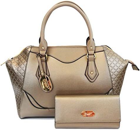 Brangio Italy "Mariah" Dome Shaped Satchel-Style Handbag & Wallet Set - Pewter