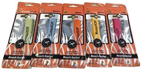 Microfiber Zika Mosquito Repellent Bracelets 5 pack - 100% Pure Natural, Safe, Biocide free - 1 of Each Color, with free random color pack of 6 patches