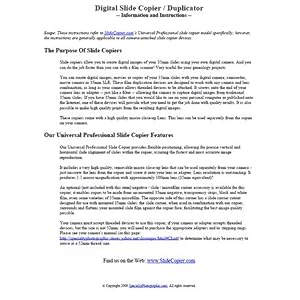 Specialty Photographic Slide and Film Copier Instructions: For Specialty Photographic, Bower,... by 