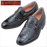 KITAJIMA 北嶋製靴工業所　 オーストリッチ革　メンズアップシューズ　スワローモカ （カラー：ブラック/24.0cm）