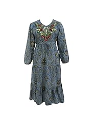 Cotton Ankle Length Floral Print Fall Maxi Dress 