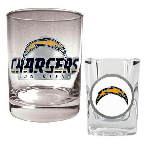NFL San Diego Chargers Rocks Glass & Shot Glass Set - Primary Logo