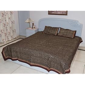 Indian New Boho Handmade Gold Block Print Cotton King Size Bedspread Bed Sheet Bed Duvet Cover Tapestry
