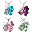 D&J Jewelry 18K White Gold Plated Heart-shaped Crystals Four-leaf Clover Pendant Women's Necklace