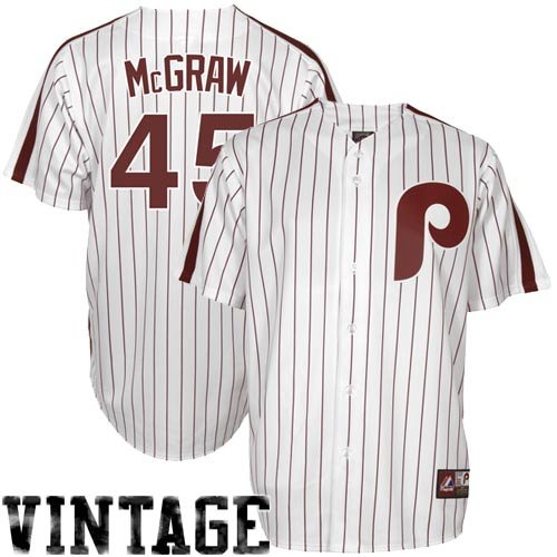MLB Tug McGraw Philadelphia Phillies 80's Cooperstown Adult Short Sleeve Synthetic Replica Jersey (Wht/Maroon, Xx-Large)