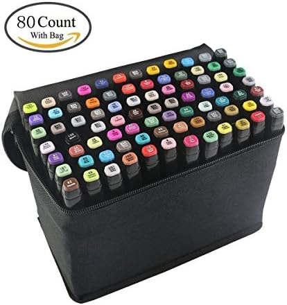 80pcs Touch Five Oily Alcohol Art Twin Tip 1mm/6mm Mark Pens Dual Brush Pen Art Markers Sketch Marker Pen Set+Pencil Bag (Black)