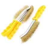uxcell　スチール　ワイヤーブラシ　25cm長さ　イエロー　プラスチック　クリーン　3本いり