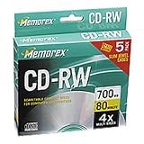 Memorex 700MB/80-Minute 4x Data CD-RW Media (5-Pack)