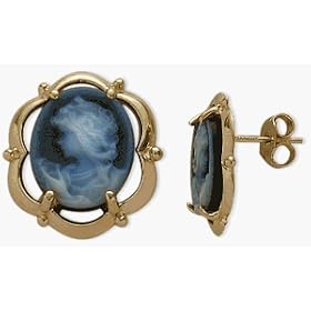 14 Karat Yellow Gold Blue Agate Cameo Earrings by Elite