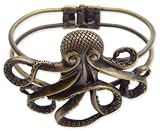 Antique Golden Brass Octopus Hinge Cuff Bracelet