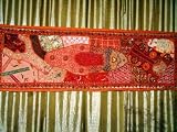 Spectacular Red Zardozi India Sari Tapestry Wall Hanging Table Runner