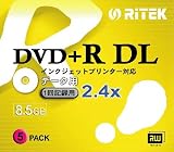 RiTEK D+DL2X5PW DVD+Rデータ用 片面2層 8.5GB 1回記録用 2.4倍速 プリンタブル 白 スリムケース 5枚 D+DL2X5PWの画像