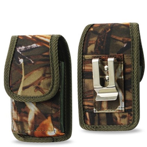 Heavy Duty Rugged CAMO Hunter Camping, Hiking, Outdoors Contractor Vertical Canvas Case for Kyocera Dura XV, XA, with Belt Loop, Metal Clip and Velcro Closure