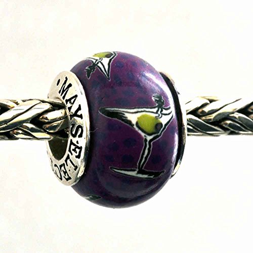 Martini With Olive Whimsical Bead Charm for Add-A-Bead Bracelets Clay & Sterling Silver by MAYselect SIZE Small