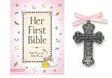 Baby Girl First Bible and 4 Pewter Baptism Guardian Angel Crib Cross