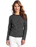 Jones New York Women's Petite Long Sleeve Striped Crewneck Top, Black/Sugar, X-Large
