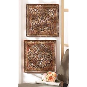 Set of 2 Square Weathered Medieval European Wall Art Plaques by CC Home Furnishings