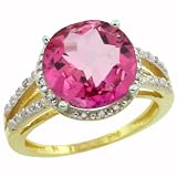 10k Gold ( 11 mm ) Halo Engagement Pink Topaz Ring w/ 0.107 Carat Brilliant Cut Diamonds & 5.50 Carats Stone, 1/2 in. (12mm) wide, size 6