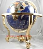 14 Tall Blue Lapis Gemstone Globe w/ 3 Leg Golden Table Stand (MO4)