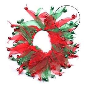 Jingle Bell Holiday Dog Collar Chiffon Ribbon - Size Medium by