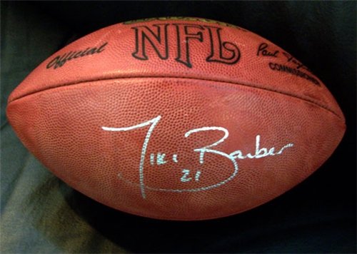 Tiki Barber Autographed/Hand Signed Official Football
