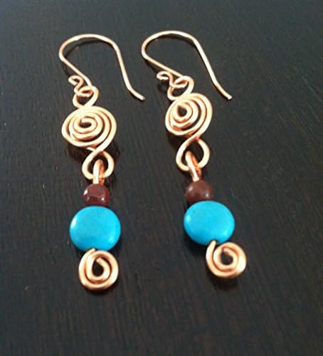 Handmade Turquoise Howlite Copper Wire Wrapped Dangle Earrings