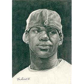 Lebron James Portrait Charcoal Drawing Matted 16" X 20"