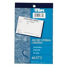 TOPS Avoid Verbal Orders Book, 2-Part, Carbonless, 4.25 x 6.25 Inches, 50 Sheets, White and Canary, (46373)