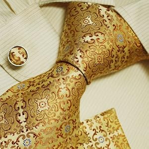 Gold pattern men with ties yellow christmas gift Italian style necktie cufflinks set H5108