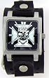 Skull Cross White Square Leather Band Trendy Design Round Steel Case Punk Rocker Biker Black Wide Leather Band Wrist Watch