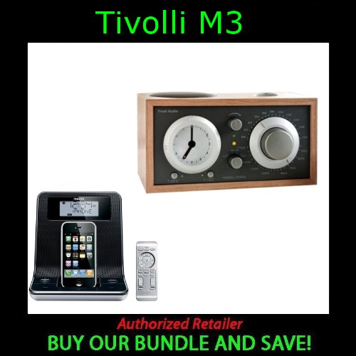 Tivoli Audio Model Three AM/FM Clock Radio, Cherry/Metallic Taupe With Philips wOOx Dock and Remote for iPhone/iPod
