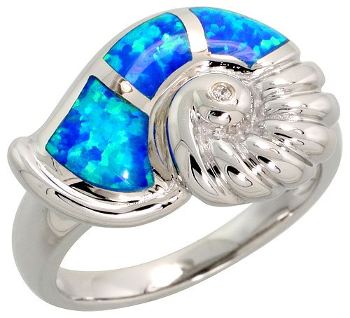 Sterling Silver, Synthetic Opal Inlay Snail Shell Ring, 9/16