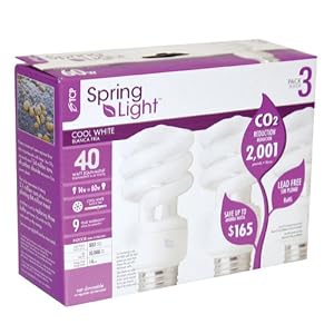 9 Watt Compact Fluorescent Sprial Light Bulb 4100K Color Temperature, Cool White 40 Watt... by Springlight