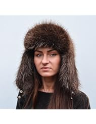 Single Detail Page Misc: Genuine Brown Canadian Beaver Fur Womens Winter Russian Ushanka Aviator Hat - Handmade