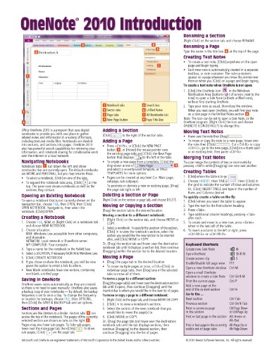 onenote 2010 introduction quick reference guide cheat sheet of instructions tips  shortcuts laminated card