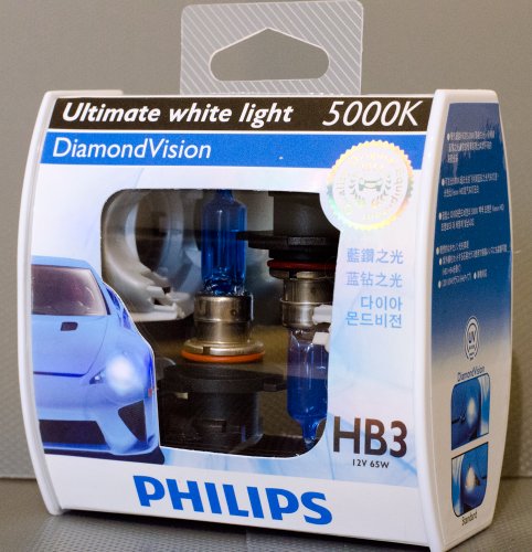 Genuine Philips 9005 (HB3) Diamond Vision 5000K Ultimate White 12V 65W Light Bulbs (A Pair/Package | with Philips' Security Label!)