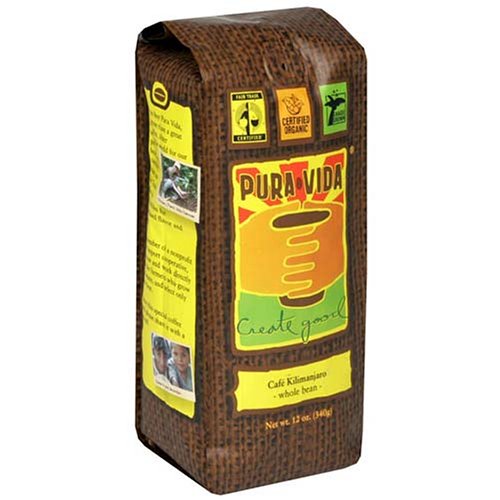 Pura Vida Whole Bean Coffee, Cafe Kilimanjaro, 12-Ounce Bags (Pack of 3)