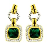 Elegant 2-tone Designer-Inspired Earrings w Emerald CZs