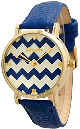 Women's Geneva Chevron Style Leather Watch - Blue