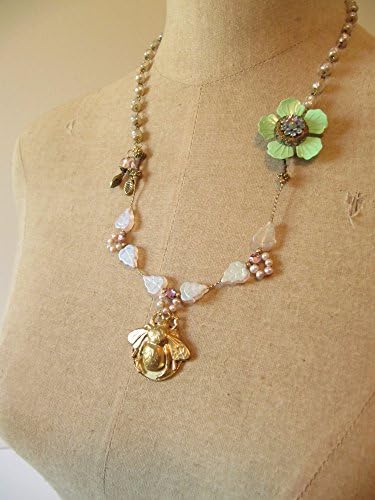 Bumblebee Honey Bee Floral Whimsy Fantasy Necklace Flowers Leaves Handmade 20"