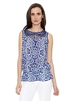 Cortefiel Blusa Top Enrejado En Pecho (Azul)