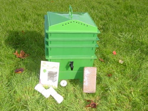 3-Tray Worm Compost Bin with Free Thermometer and Coconut Mat-Green