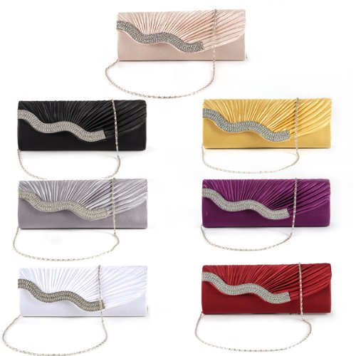 Anladia Satin Wavy Crystal Bag Evening Prom Bridal Wedding Purse Clutch Handbag