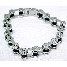 Stainless Steel Black Rubber Bike Chain Ladies Bracelet