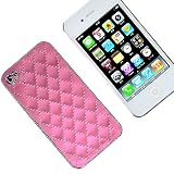 キルティング　高級皮模様　ｉｐｈｏｎｅ4/iphone4s ケース/カバー/フェイクレザー /ピンク (ピンク) シャネル シルバー