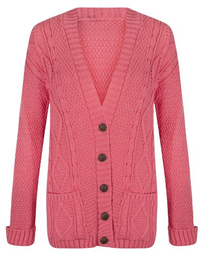 Womens Ladies Chunky Cable Knitted Long Sleeve Button Grandad Knitwear Cardigan