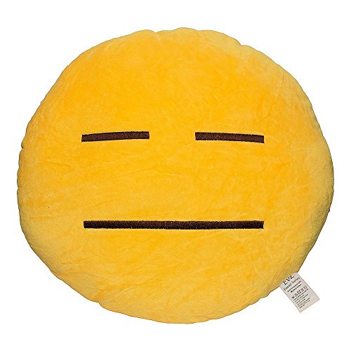 ZuoLan 35cm Emoji Emoticon Stuffed Yellow Round Cushion Pillow Stuffed Plush Soft Toy Doll (Expressionless)